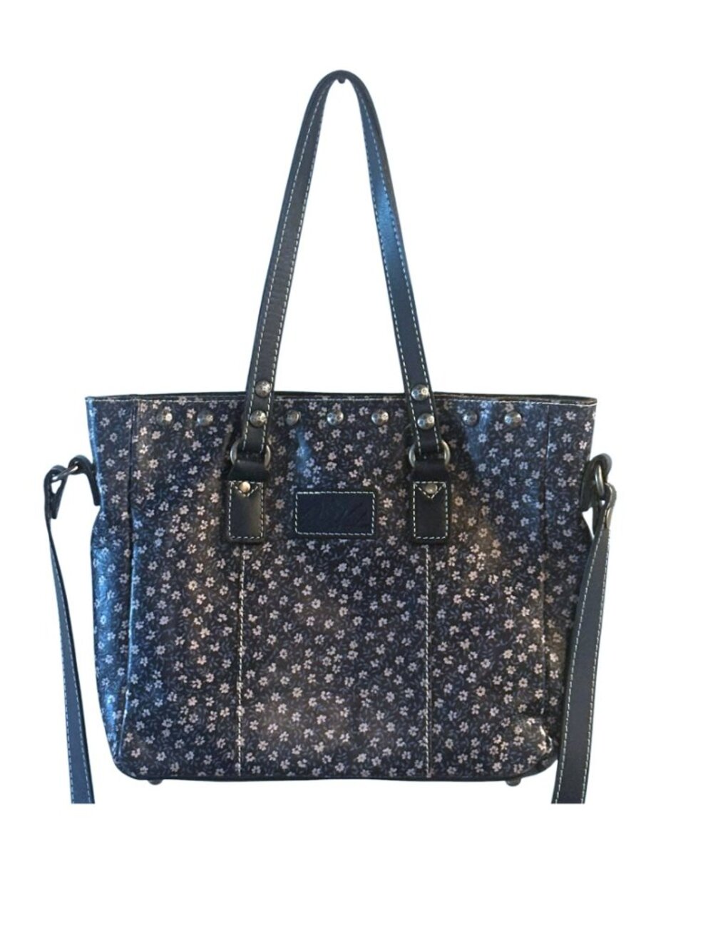 Patricia Nash Floral Gava Tote Bag Denim Daisies Print Leather Ditsy Crossbody